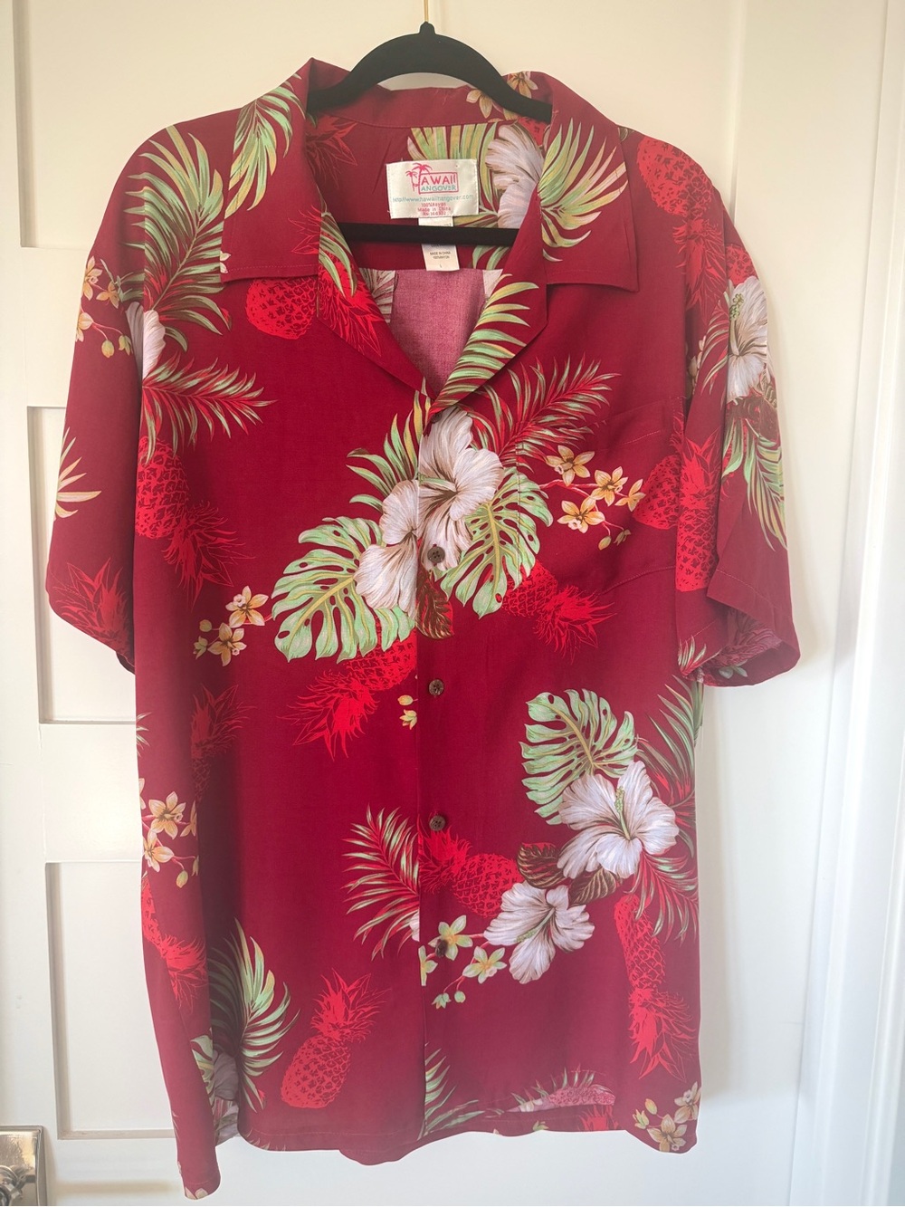 Hawaii Hangover Pineapple Garden Red Rayon Hawaiian Aloha Shirt Men’s L